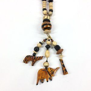 African Jungle Wood and Bead Necklace